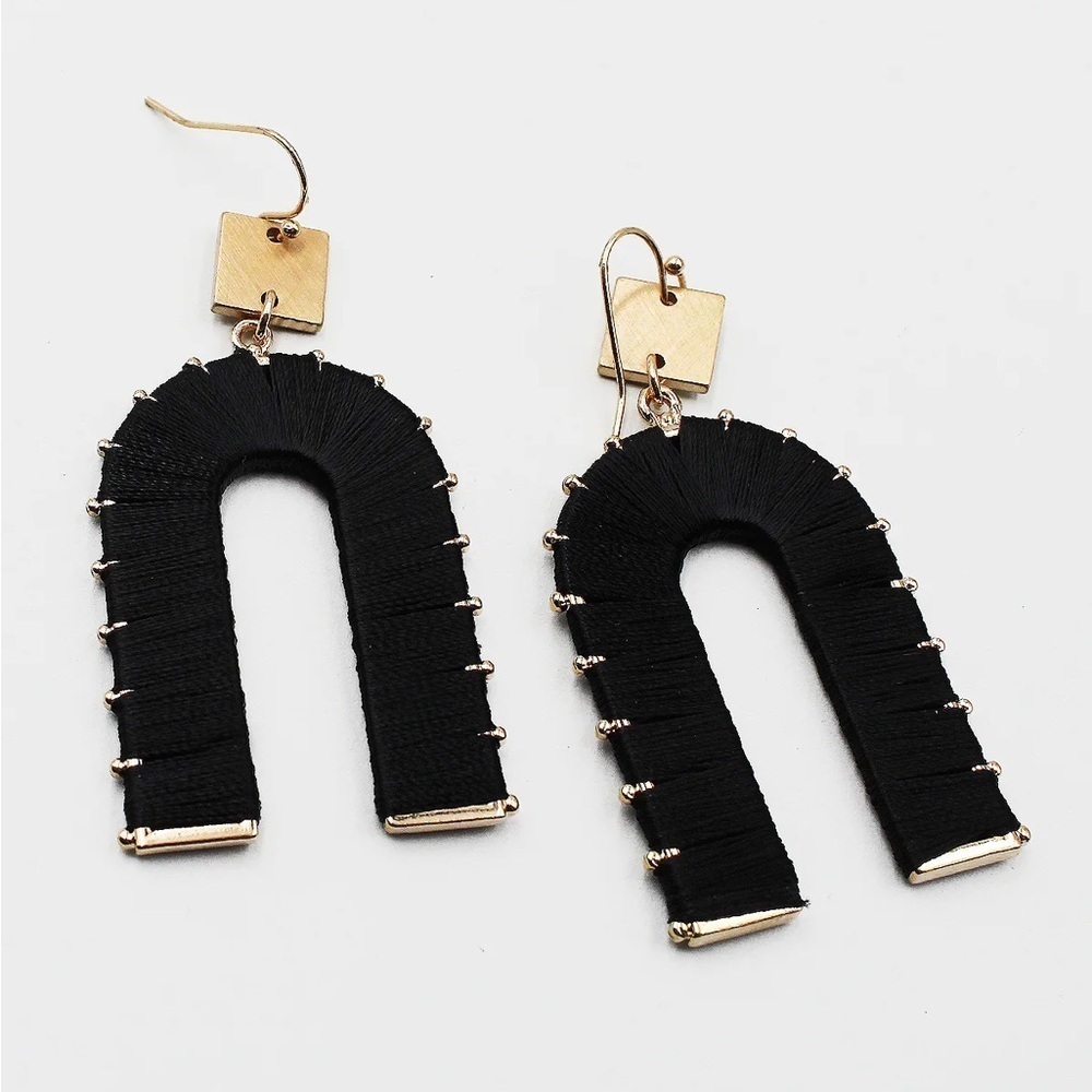 Thread wrapped horseshoe earrings with gold accent